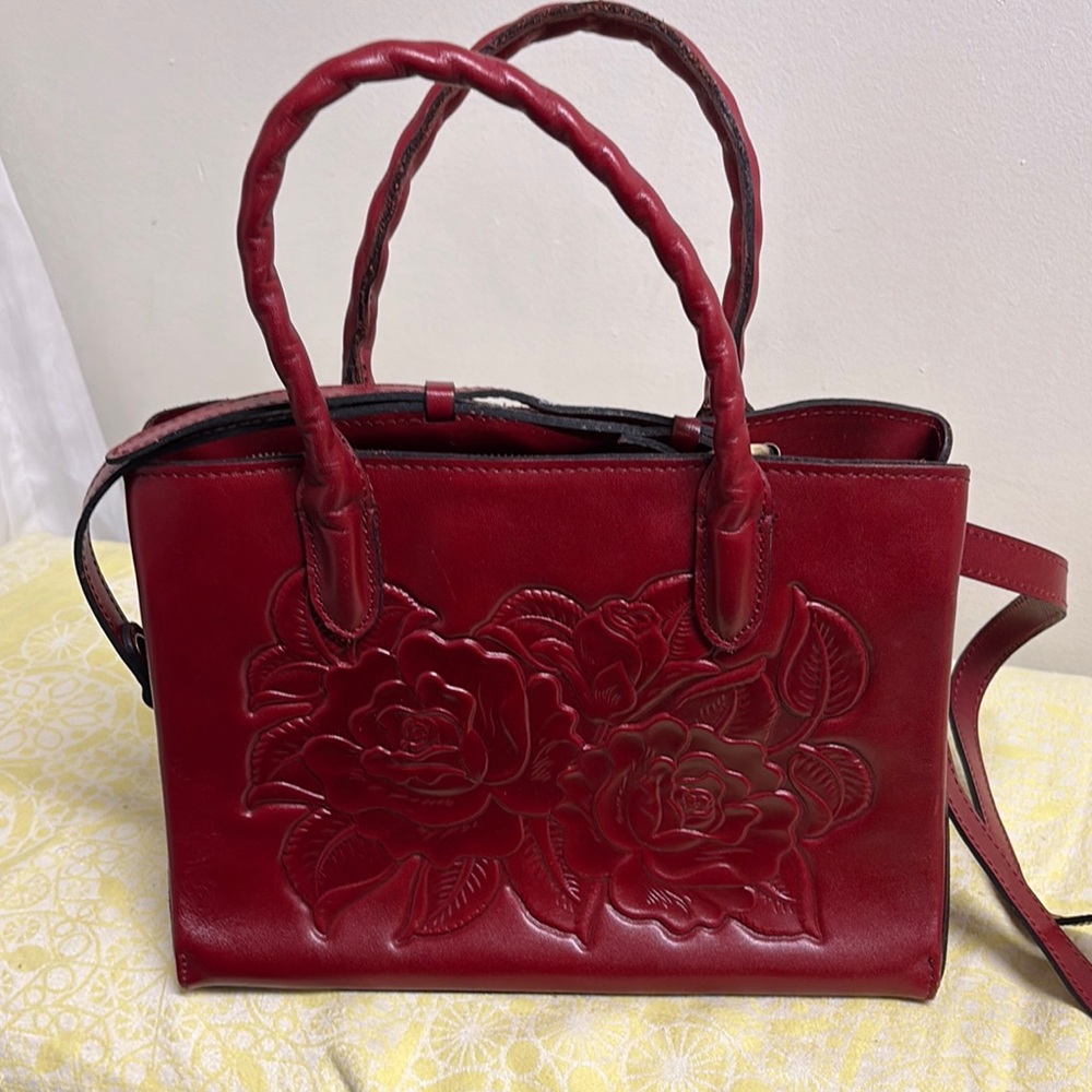 Elegant Red Floral Embossed Handbag